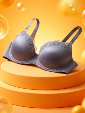 Angelina Bra 40D Gray Lace Trim Stretch Comfort